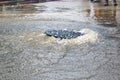 Open sewer overflowing by water after torrential rains and floods in the municipality of Benicassim - Benicasim, in Castellon